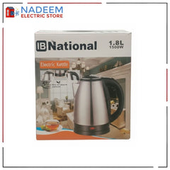 IB National 1.8L Stainless Steel Electric Kettle with 360° Rotating Base and 1500W Fast Boiling