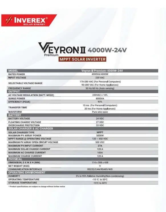 INVEREX VEYRON ll 4KW - 24W Built - In Wifi For Remote Monitoring 5 Year Brand Warranty 2024 - Nadeem Electric Store