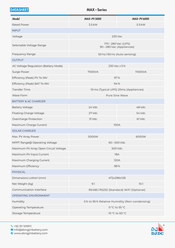 DONGJIN 5.5KW Solar Inverter PV6000 Pure Sine Wave