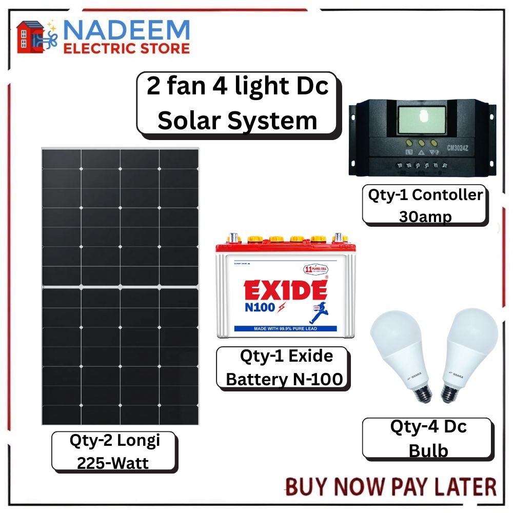 Complete 2 Fan 4 Light DC Solar System Package