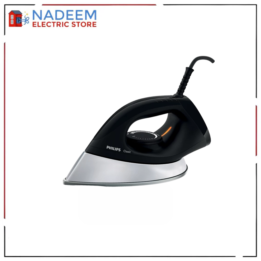 Philips Classic Dry Iron (400W) - Non-Stick Soleplate, Black & Silver
