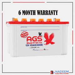 AGS Washi WS 135 85 Ah 15 Plate AGS Battery WS 135 without acid - Nadeem Electric Store