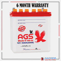 AGS Washi WS 55 R 30 Ah 9 Plate AGS Battery WS 55 R - Nadeem Electric Store