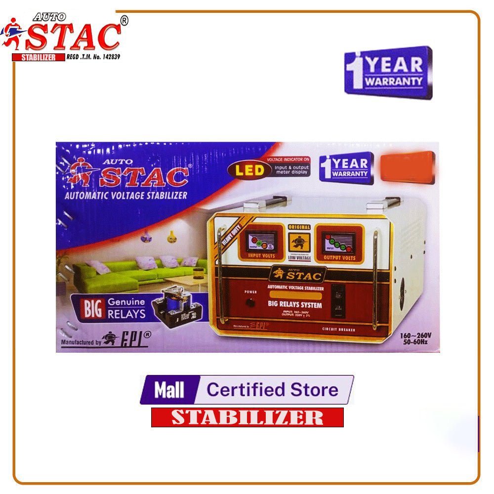 AUTO STAC VOLTAGE STABILIZER 10000 WATTS 100 TO 280VOLT SILVER WIRE 5 RELAYS - Nadeem Electric Store