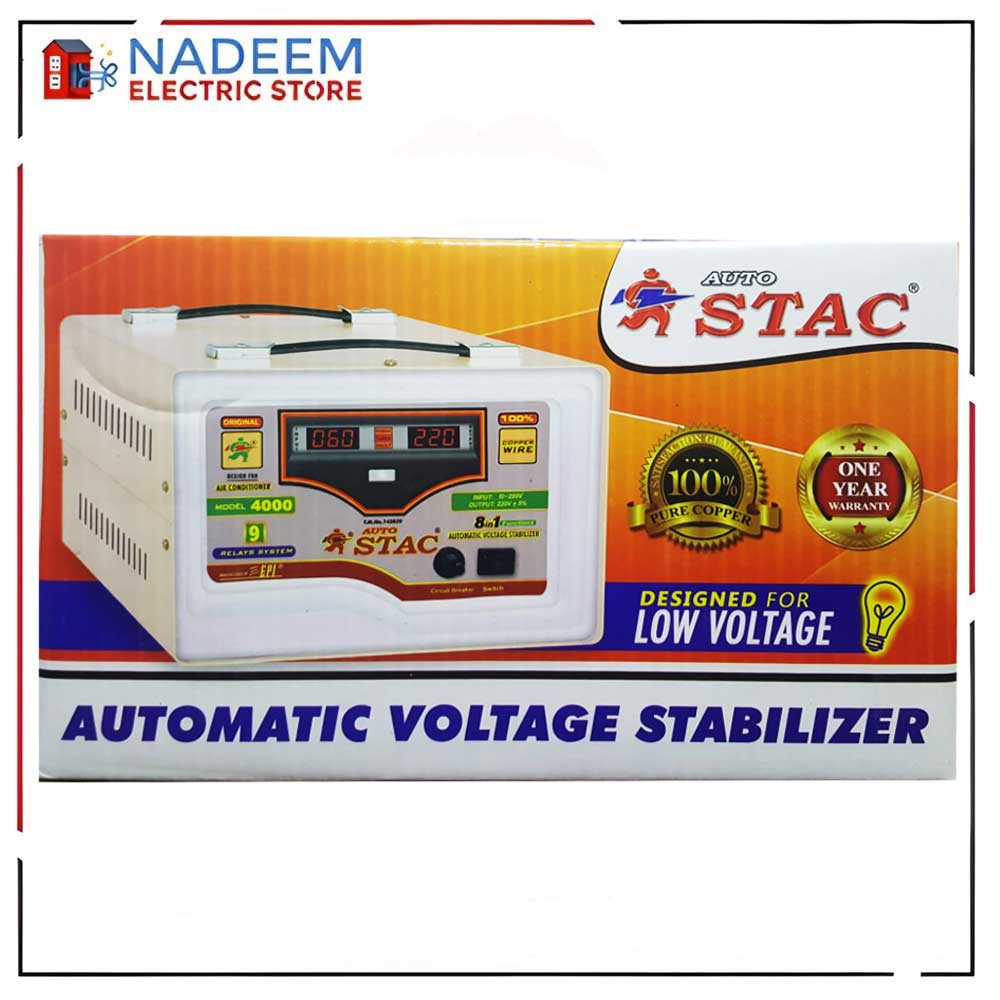 AUTO STAC VOLTAGE STABILIZER 4000 WATTS 80 To 250 100% Copper Wire - Nadeem Electric Store