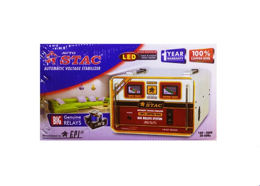 AUTO STAC VOLTAGE STABILIZER 5000 WATTS 160 TO 260VOLT 2 RELAY CHINA COPPER - Nadeem Electric Store