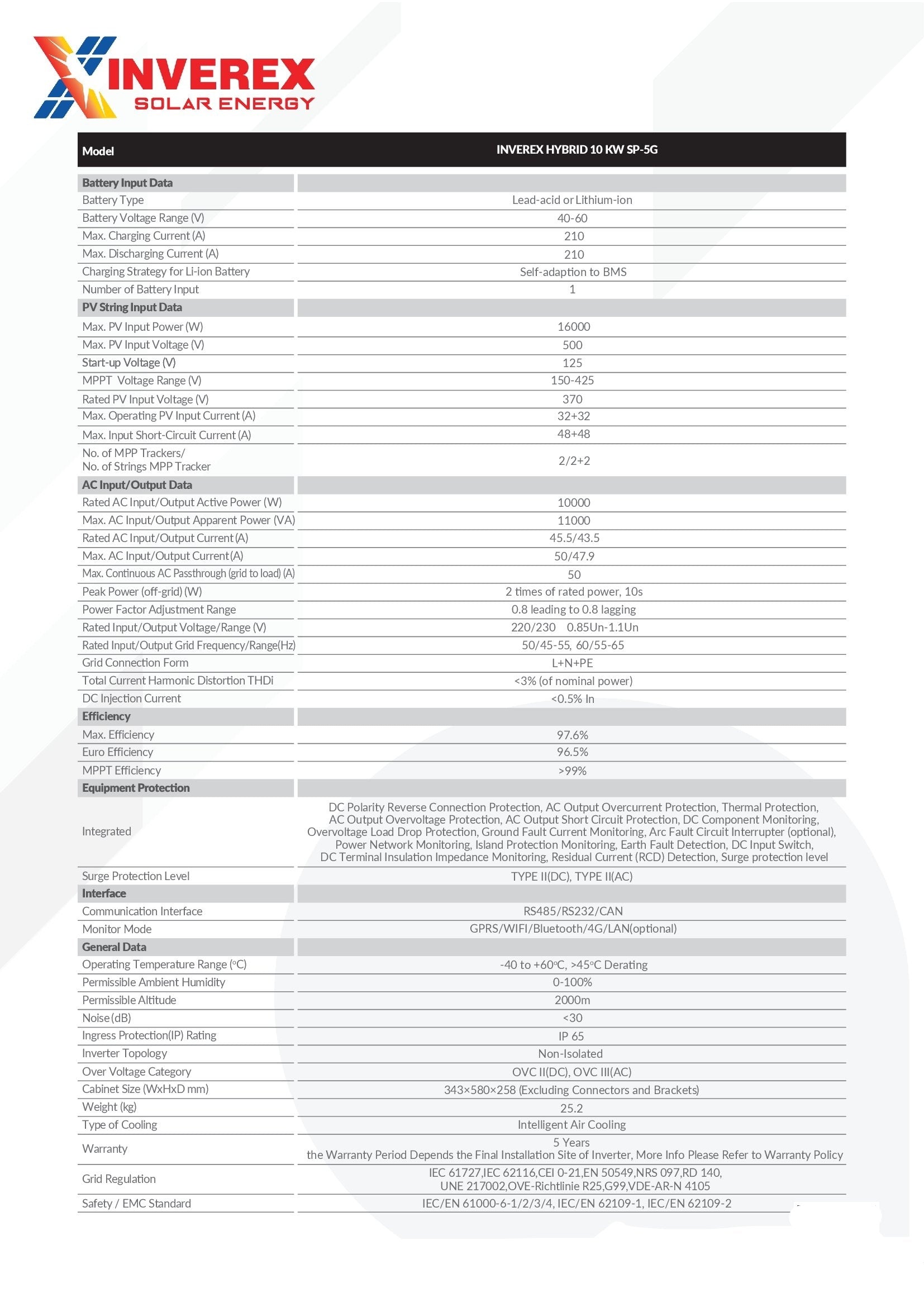 INVEREX HYBRID 10 KW SP-5G  hybrid Solar Inverter