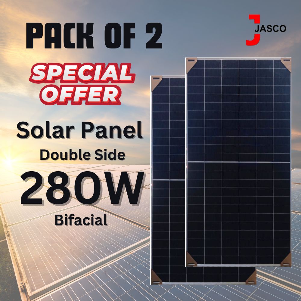 Jasco Solar Panel ( PACK OF 2 ) 280 - Watt A+GRADE Panel Double Side Glass byficial with brand warranty - Nadeem Electric Store