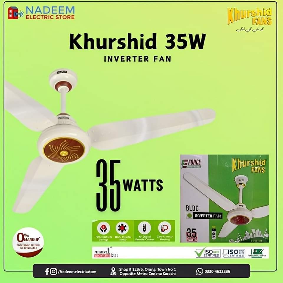 Khurshid Fan Eco 35watts AC Ceiling Fan Inverter - Remote Control Copper Winding 56 inches - Nadeem Electric Store