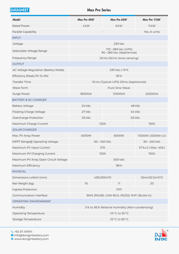 DONGJIN 6 KW (48V)  Hybrid Inverter - MAX-PRO Series IP21