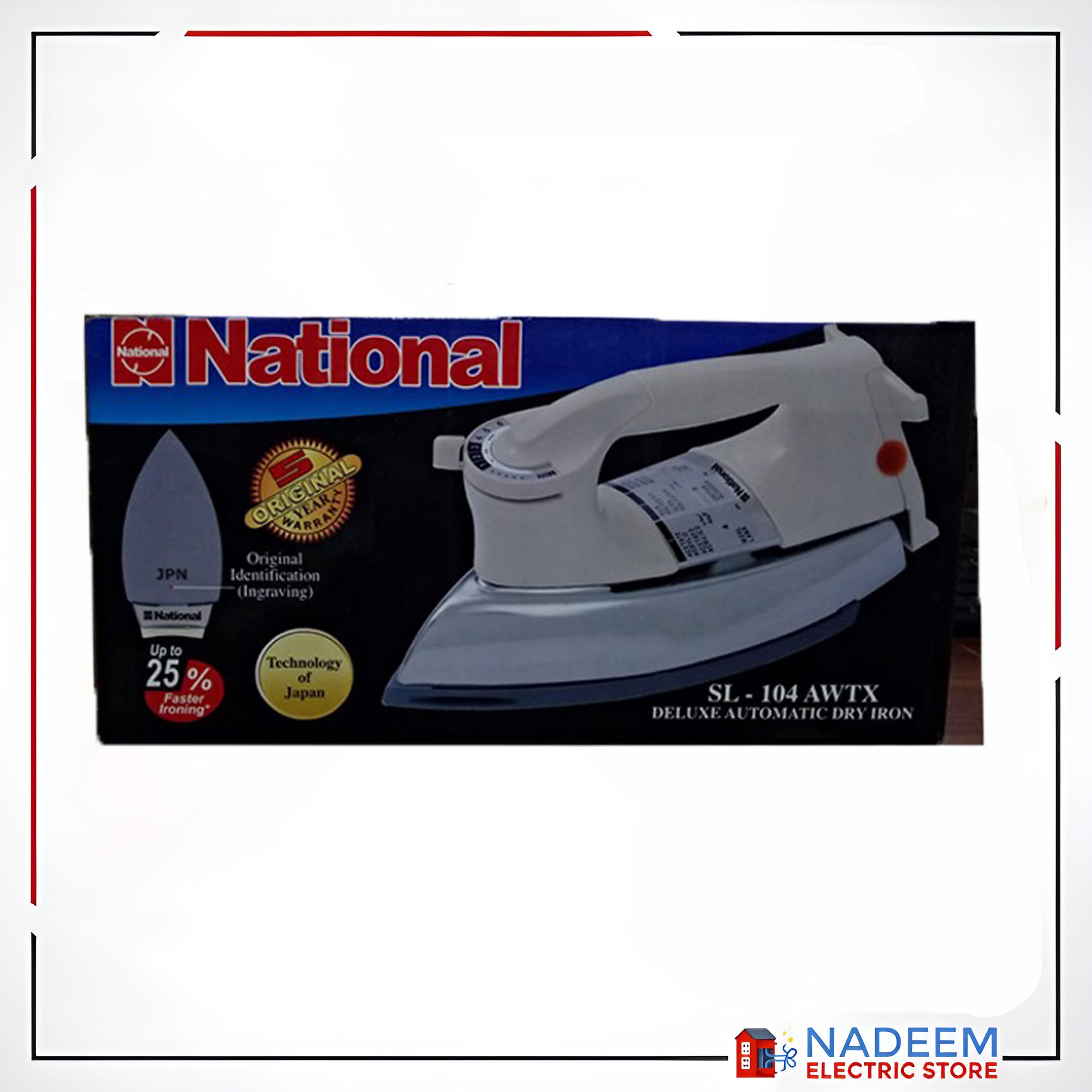 National Grey Dry Iron model 104-5 years warranty-1000W-Grey Plate - Nadeem Electric Store