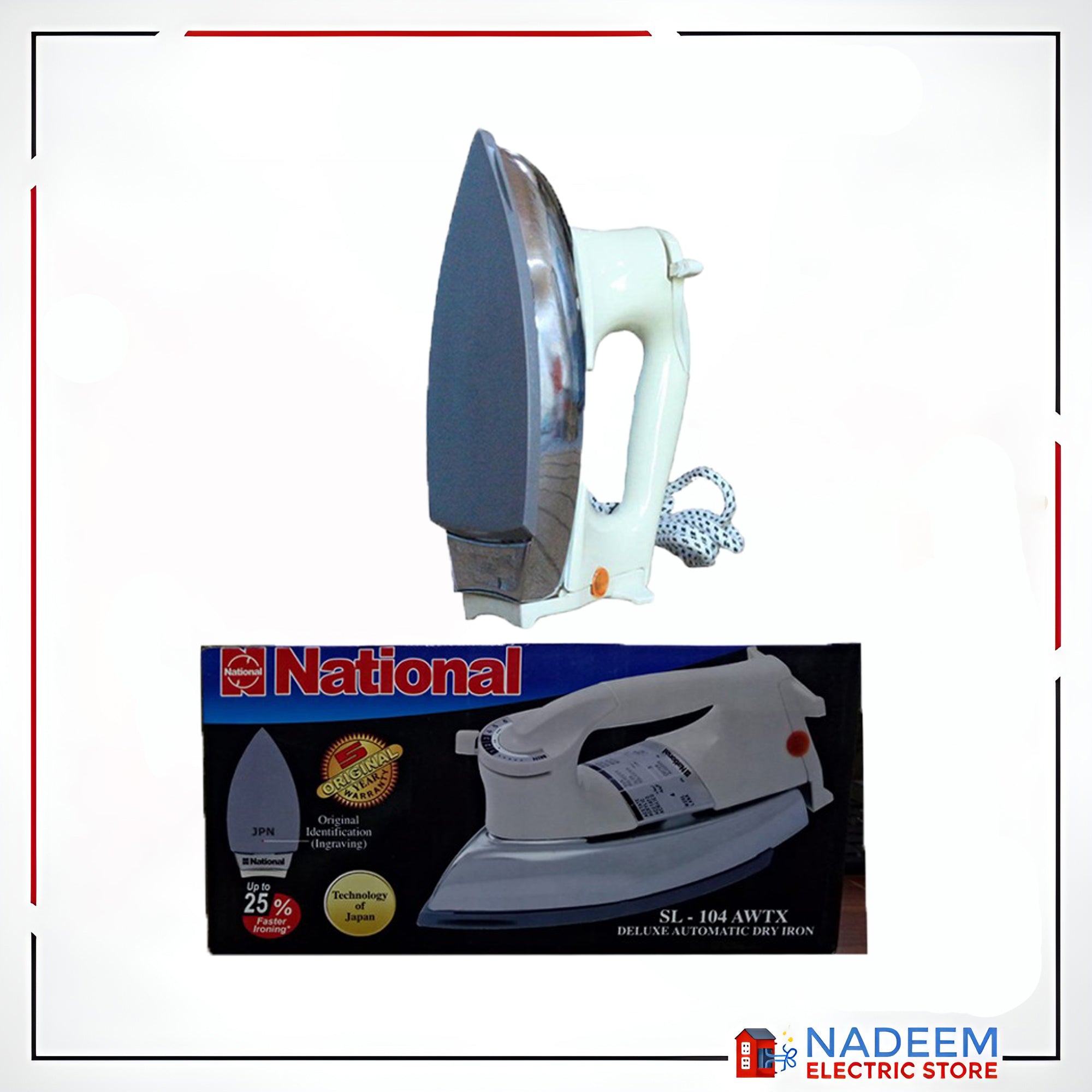 National Grey Dry Iron model 104-5 years warranty-1000W-Grey Plate - Nadeem Electric Store